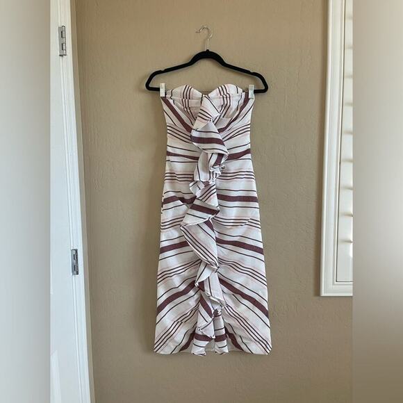 New C/MEO Collective On Her Own Striped Ruffle Strapless Midi Dress XS - Picture 3 of 7